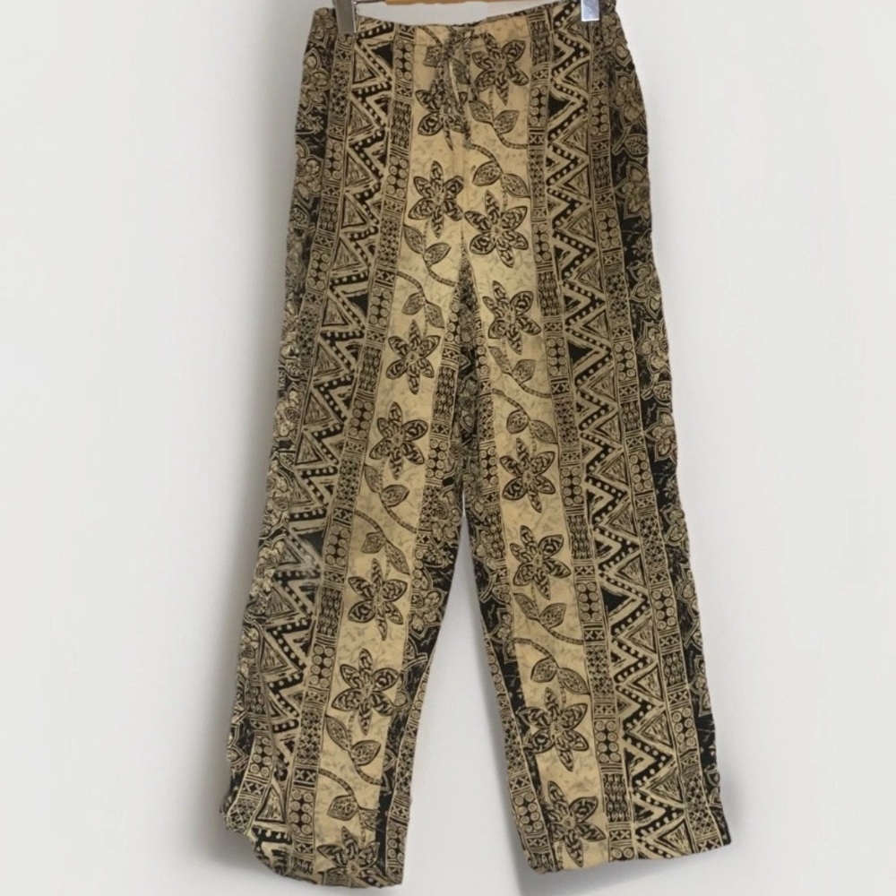 Prima Donna Womens Pants S Black/Tan Geometric Wide-Leg Palazzo Boho Comfy